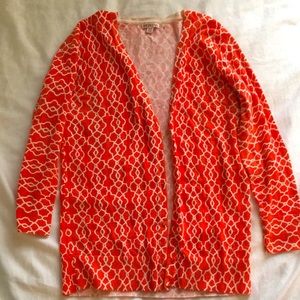 Patterned Orange & White Cardigan | Size Medium